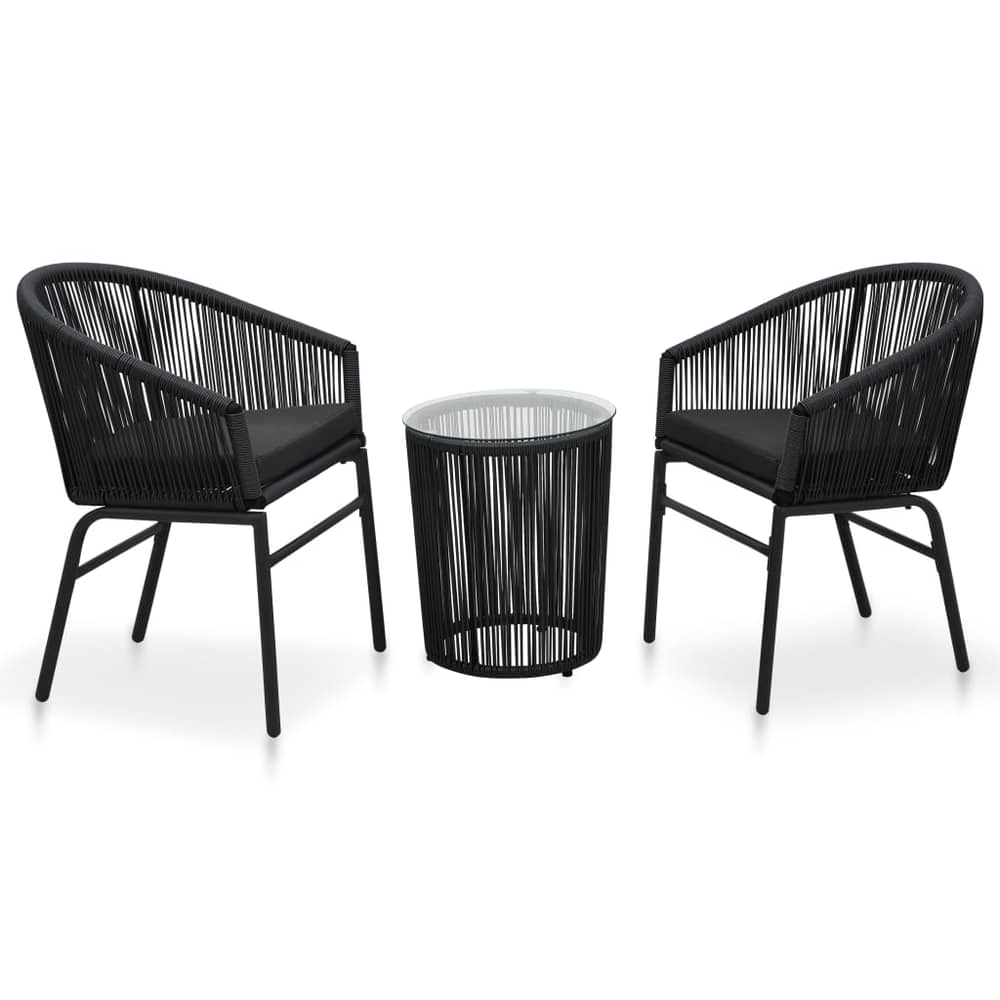 Vidaxl 3 Piece Bistro Set With Cushions Pvc Rattan Black