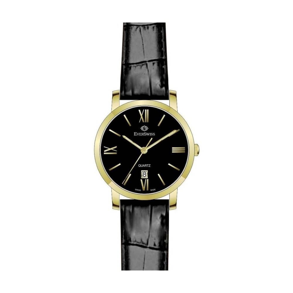 Everswiss 9738-GLB Black Leather Watch Men