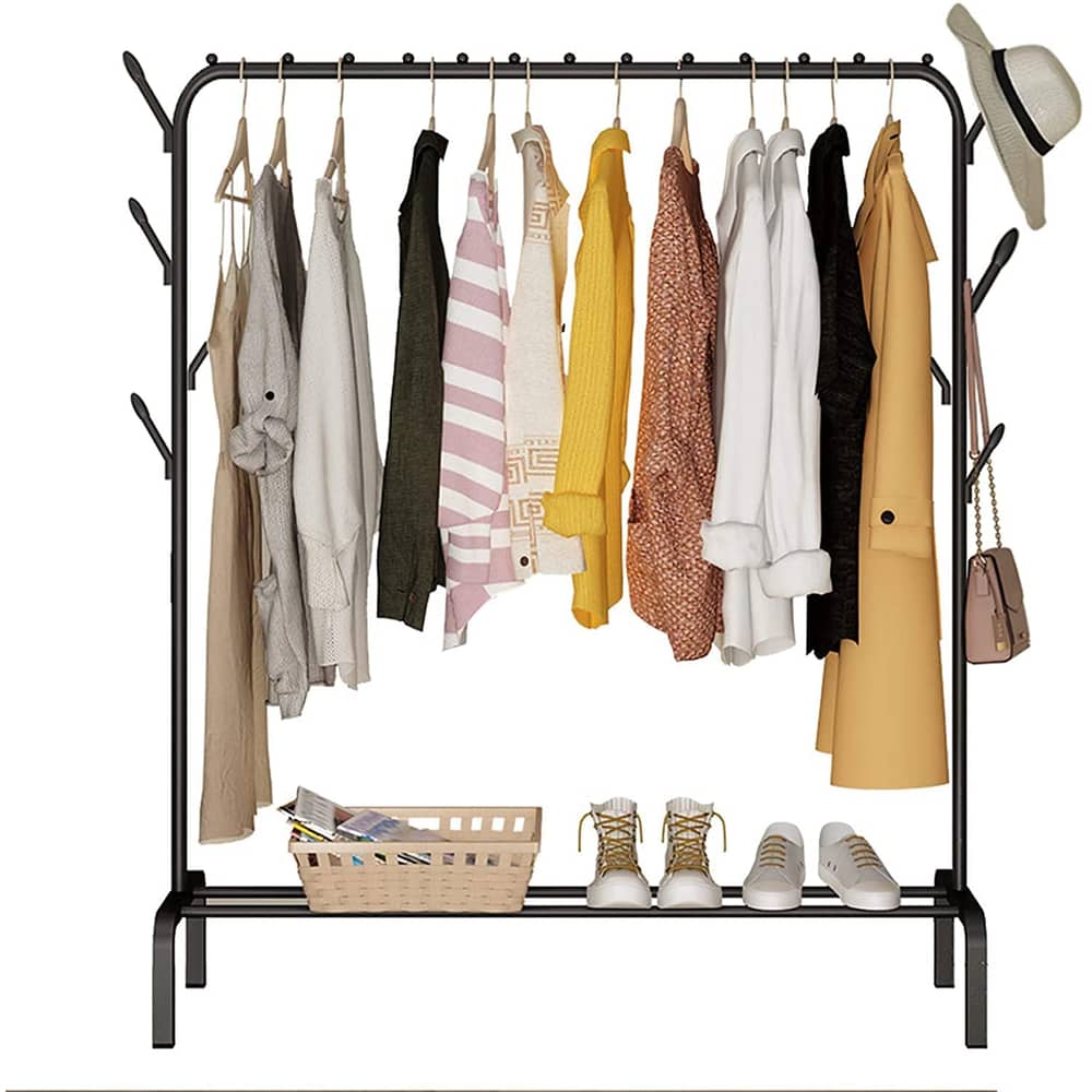 Showay Clothes Hanger Garment Rack, Metal Clothes Rail With Single Bottom Storage Rack For Storing Shoe Boxes Showay Clothes Hanger Garment Rack, Metal Clothes Rail With Single Bottom Storage Rack For Storing Shoe Boxes