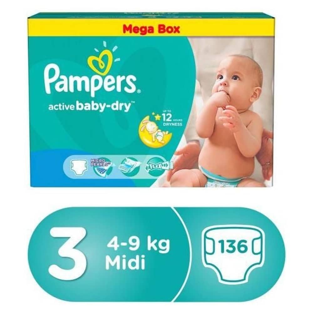Pampers Active Baby Dry Diapers, Size 3, 136 Count Pampers Active Baby Dry Diapers, Size 3, 136 Count