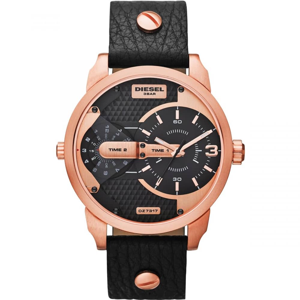 Diesel DZ7317 Mini Daddy Black Dual Time Dial Black Ion-plated Mens Watch Diesel DZ7317 Mini Daddy Black Dual Time Dial Black Ion-plated Mens Watch