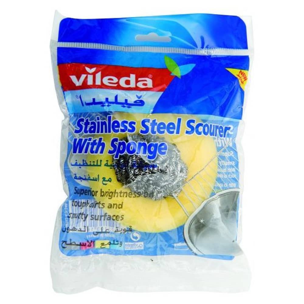 Vileda Inox Metallic Spiral Dish Washing Scourer with Sponge 1pc
