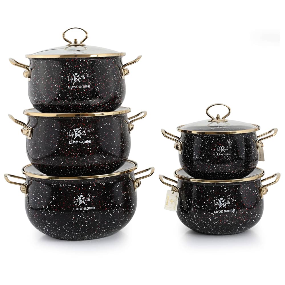 10 Pcs Enamel Cookware Sets Gold Rim Black/red/white