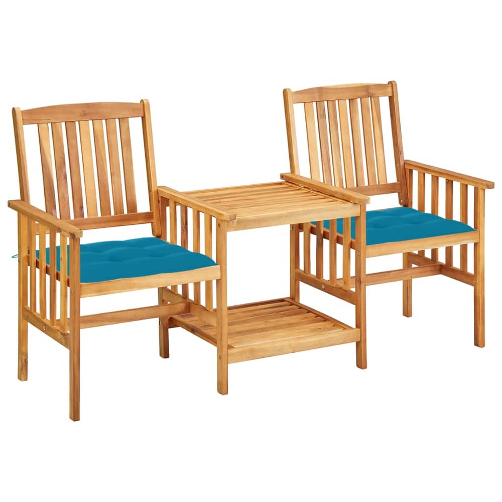 vidaXL Garden Chairs with Tea Table and Cushions Solid Acacia Wood vidaXL Garden Chairs with Tea Table and Cushions Solid Acacia Wood