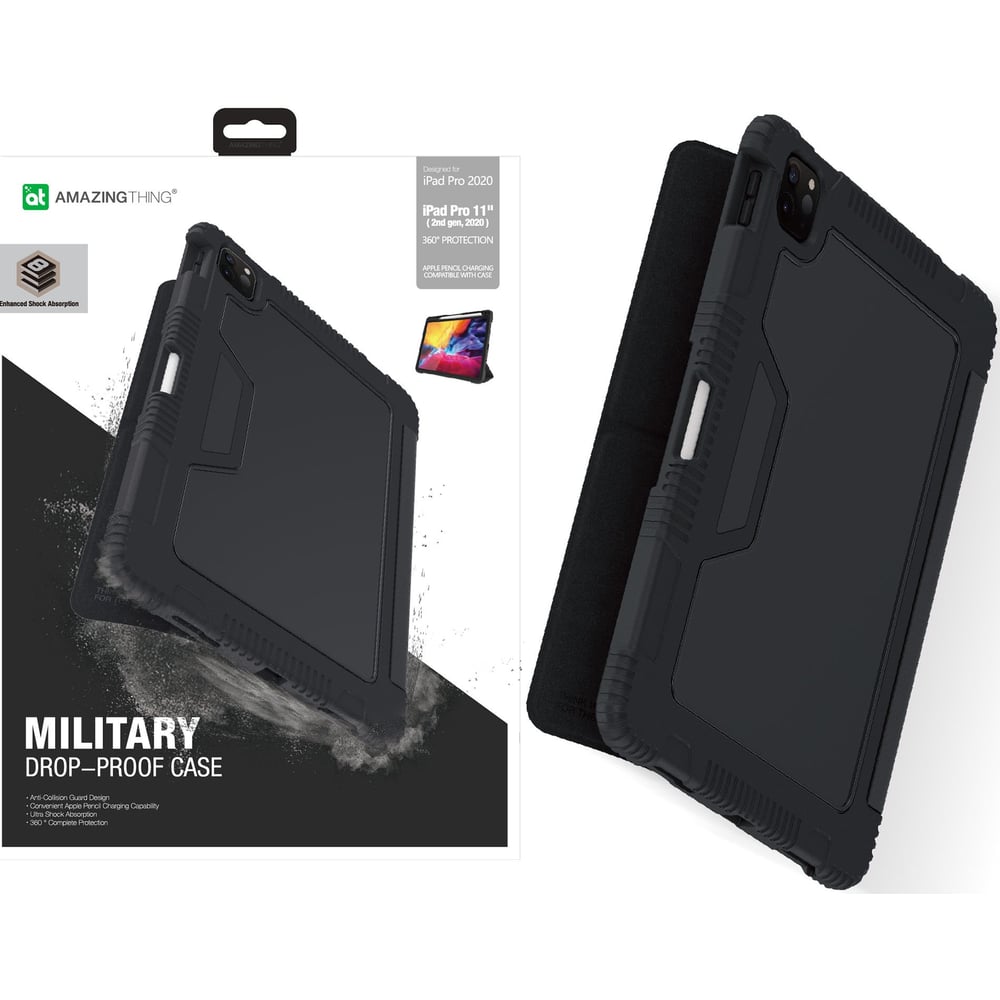 Amazing Thing Military Drop Proof Smart Cover Designed For Apple Ipad Pro 11 Inch (2020) Case/cover With Apple Pencil Slot - Auto Sleep And Wake Function - Black