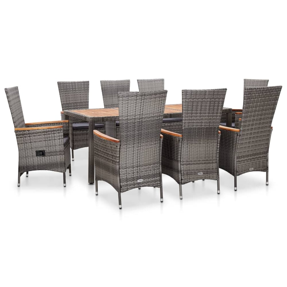 vidaXL 9 Piece Outdoor Dining Set with Cushions Poly Rattan Grey vidaXL 9 Piece Outdoor Dining Set with Cushions Poly Rattan Grey