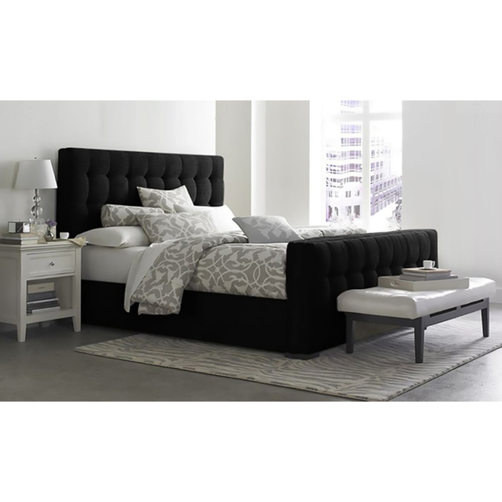 Padded Modern-Style Bed King without Mattress Black Padded Modern-Style Bed King without Mattress Black