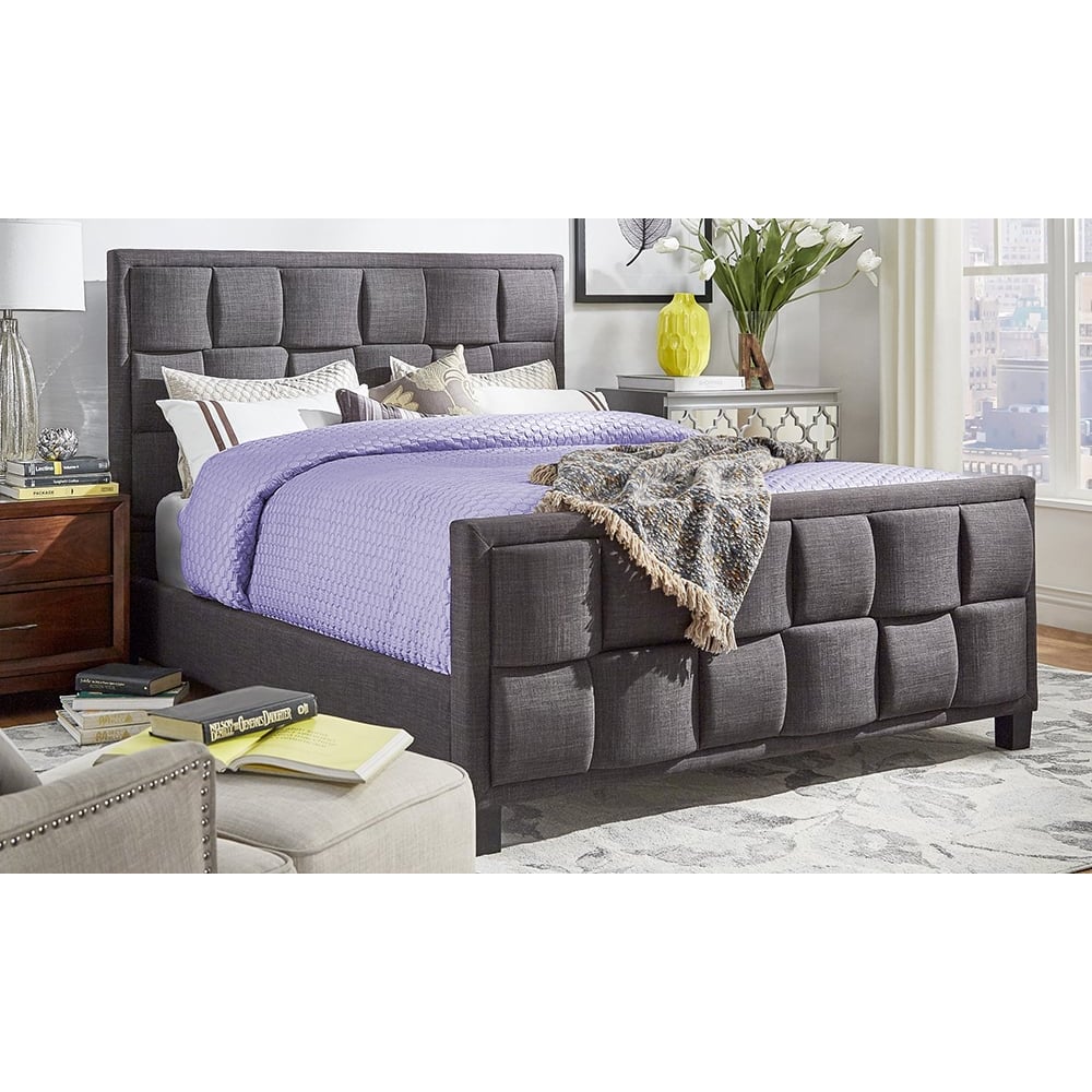 Upholstered Cotton and Polyester Bed Frame King with Mattress Charcoal Grey
