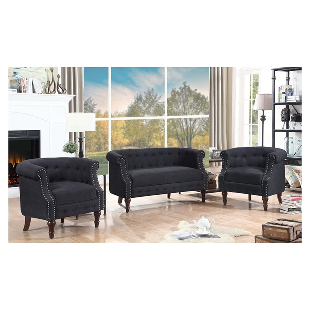Edmeston Chesterfield Loveseat 4-Seater ( Love Seat + 2 single seater ) in Charcoal Grey Color