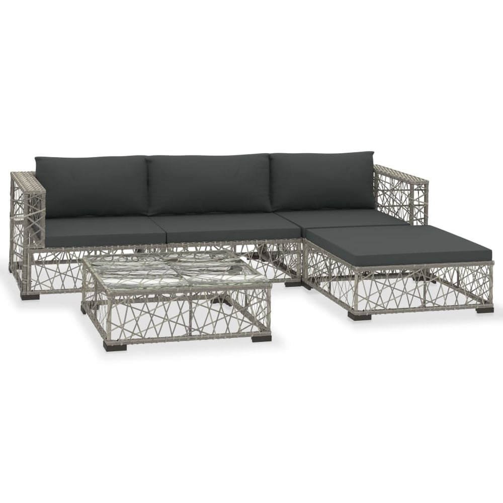 Vidaxl 5 Piece Garden Lounge Set With Cushions Poly Rattan Grey Vidaxl 5 Piece Garden Lounge Set With Cushions Poly Rattan Grey