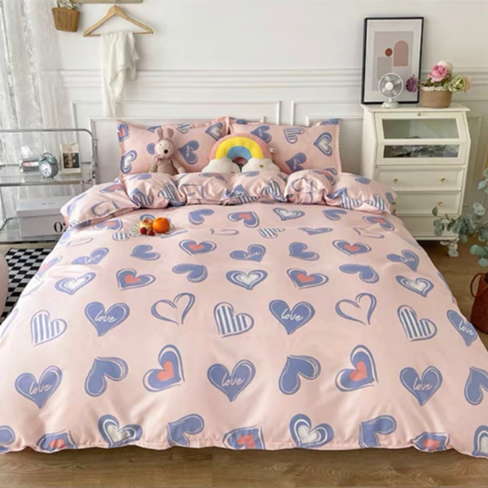 Luna Home Single Size 4 Pieces Bedding Set Without Filler, Purple Hearts Design Luna Home Single Size 4 Pieces Bedding Set Without Filler, Purple Hearts Design