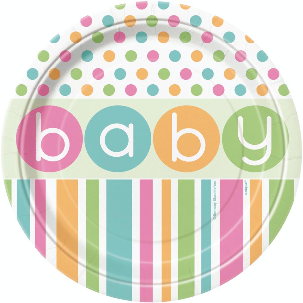 Unique- Pastel Baby Shower 8 7in Plates 7in Unique- Pastel Baby Shower 8 7in Plates 7in