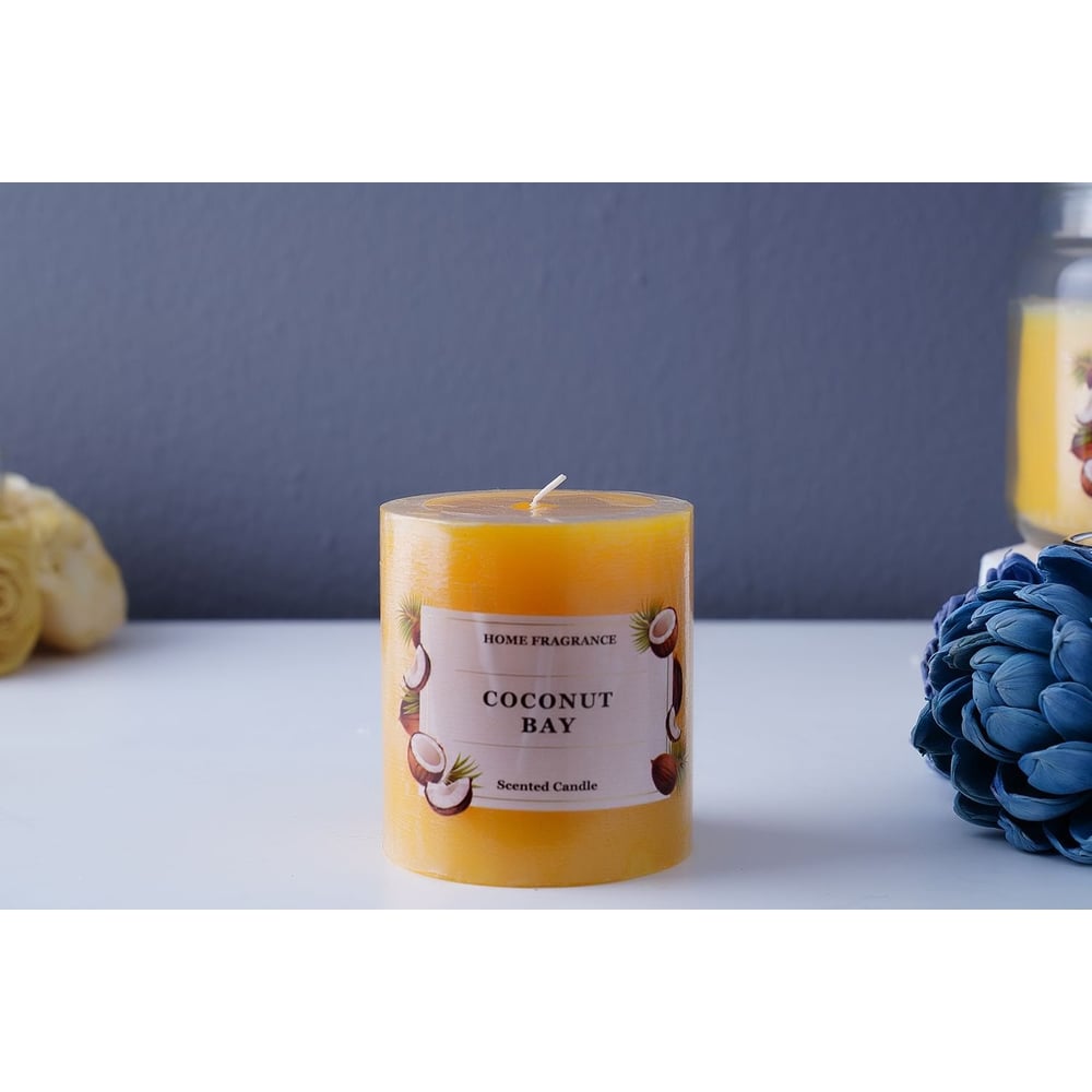 Premier Coconut Bay Pillar Candle Yellow D7xh8cm Premier Coconut Bay Pillar Candle Yellow D7xh8cm