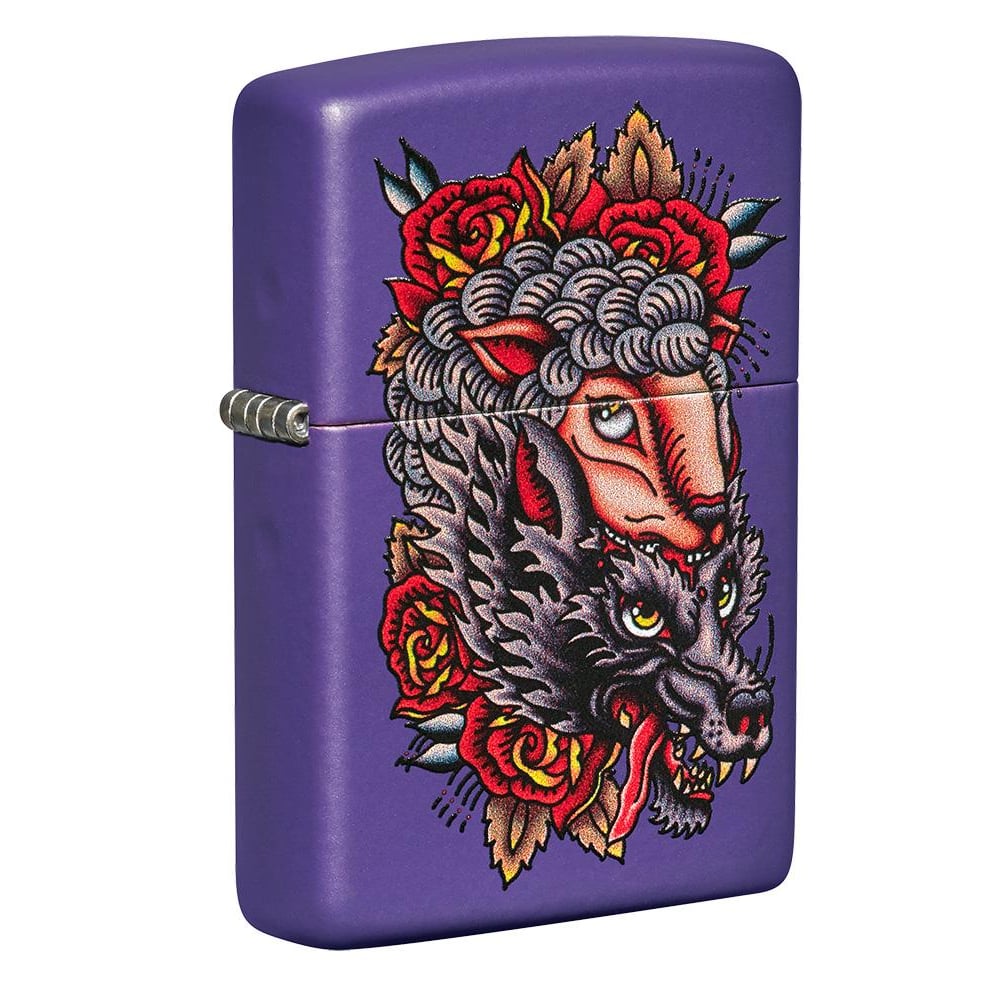 Zippo 49413 237 Wolf In Sheep's Clothing Design Purple Matte Windproof Lighter Zippo 49413 237 Wolf In Sheep's Clothing Design Purple Matte Windproof Lighter