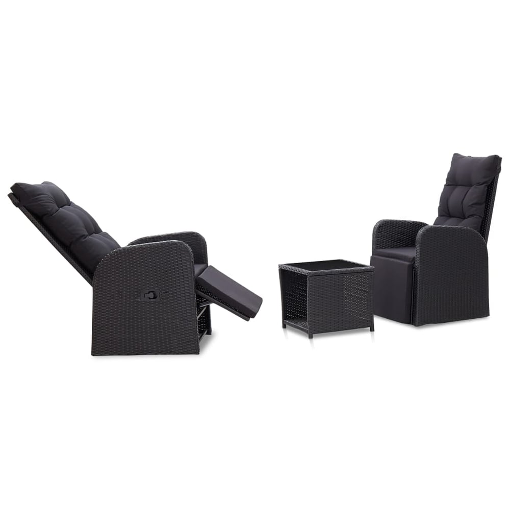 vidaXL 3 Piece Bistro Set with Cushions Poly Rattan Black vidaXL 3 Piece Bistro Set with Cushions Poly Rattan Black