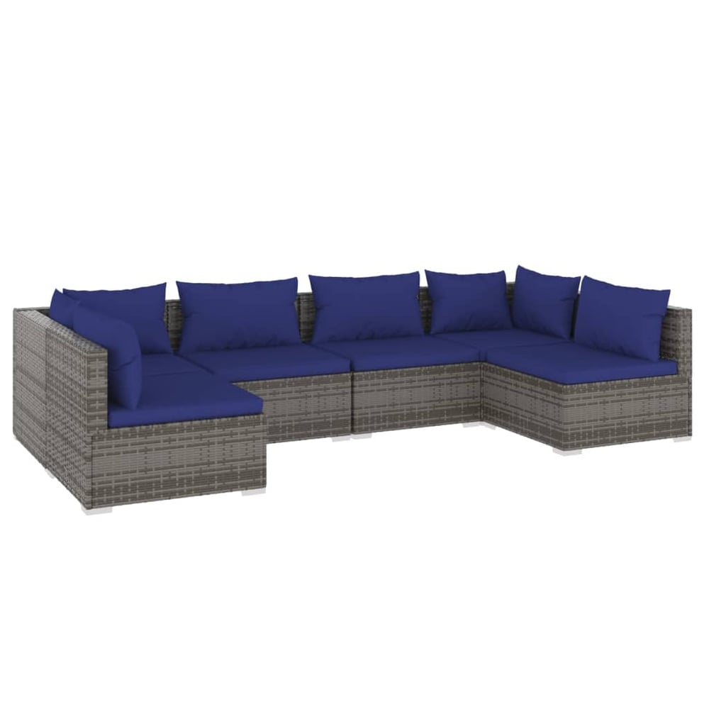 vidaXL 6 Piece Garden Lounge Set with Cushions Poly Rattan Grey vidaXL 6 Piece Garden Lounge Set with Cushions Poly Rattan Grey