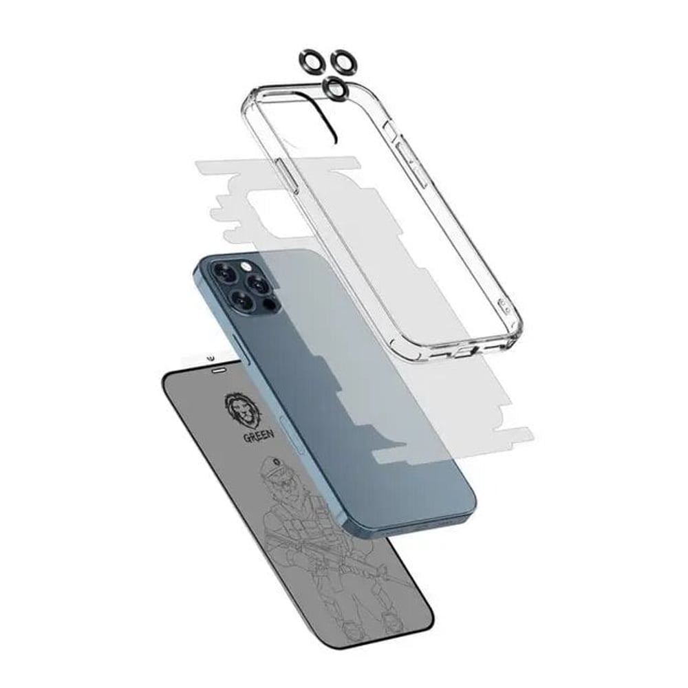 Green Lion 4 in 1 360 Privacy Protection Pack, Camera Lens Film + Nano HD Protector + 3D Privacy Anti-Broken, Compatible for iPhone 12 Pro Max ( 6.7