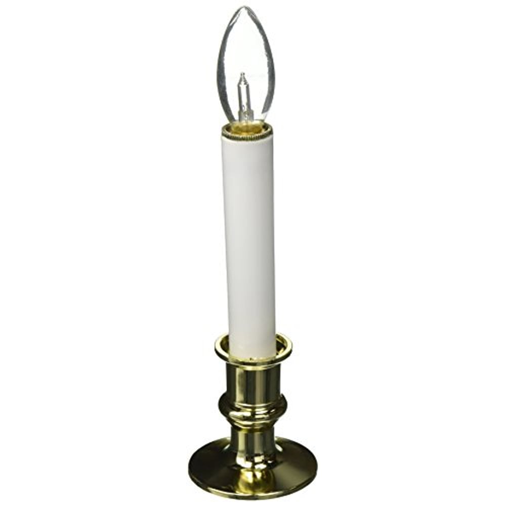 Darice Candle Lamp - Plastic - Battery - White - Brass Colored Base