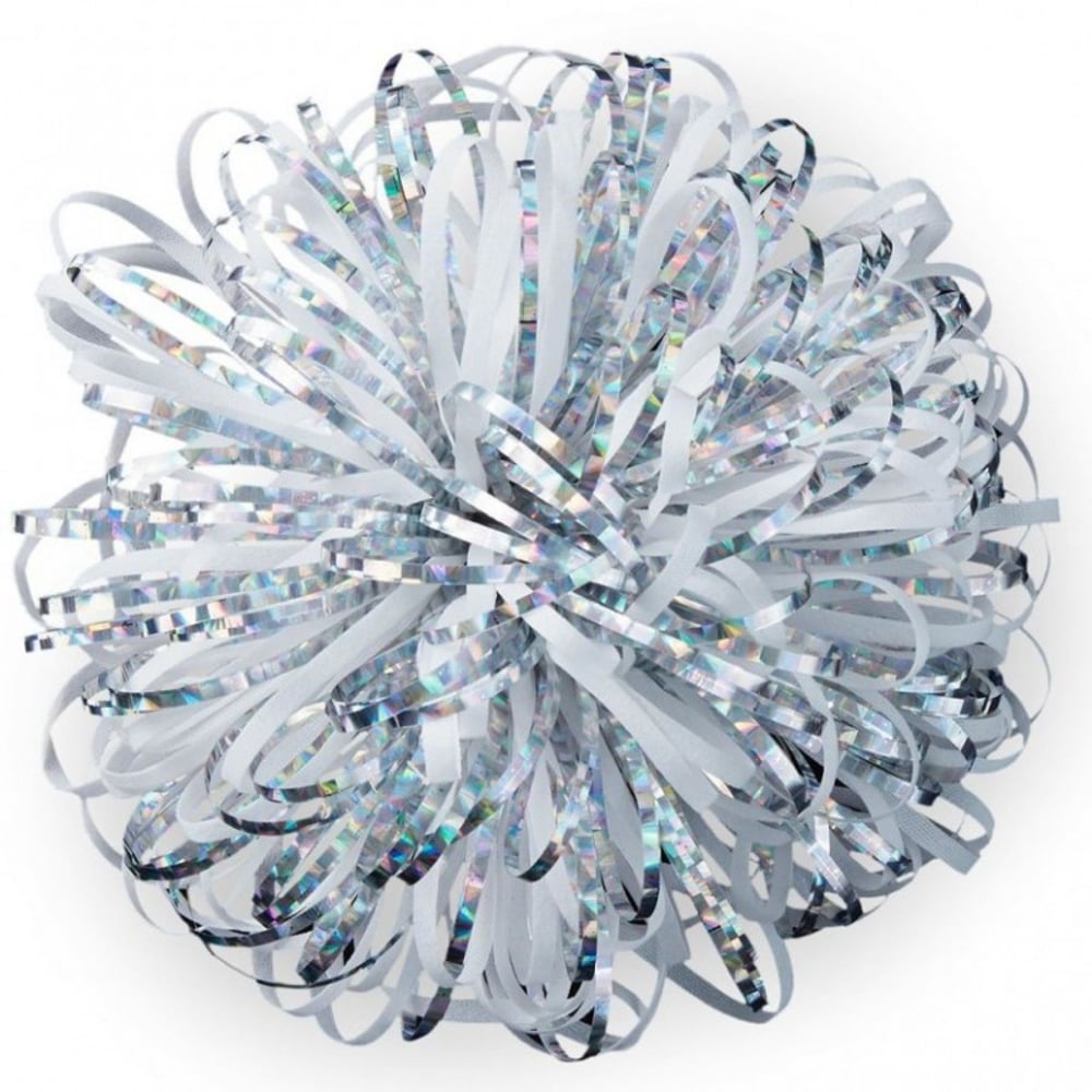 Hallmark White and Silver Metallic Pom Pom Gift Bow 5 - 763795230006 Hallmark White and Silver Metallic Pom Pom Gift Bow 5 - 763795230006