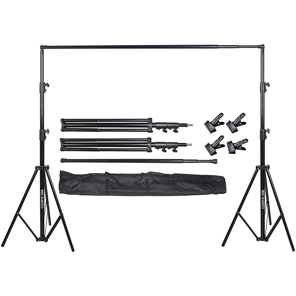 Coopic S06 2.8 X 3.2 Meters Heavy Duty Adjustable Backdrop Support System Photography Studio Video Stand With 4 Heavy Clamps And 1 Carrying Bag (s06 Kit)