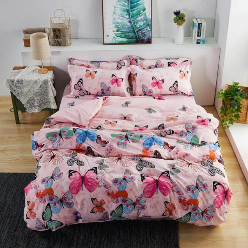 Deals For Less - King Size 6 Pieces Duvet Cover Bedding Set Pink Butterfly Design Deals For Less - King Size 6 Pieces Duvet Cover Bedding Set Pink Butterfly Design
