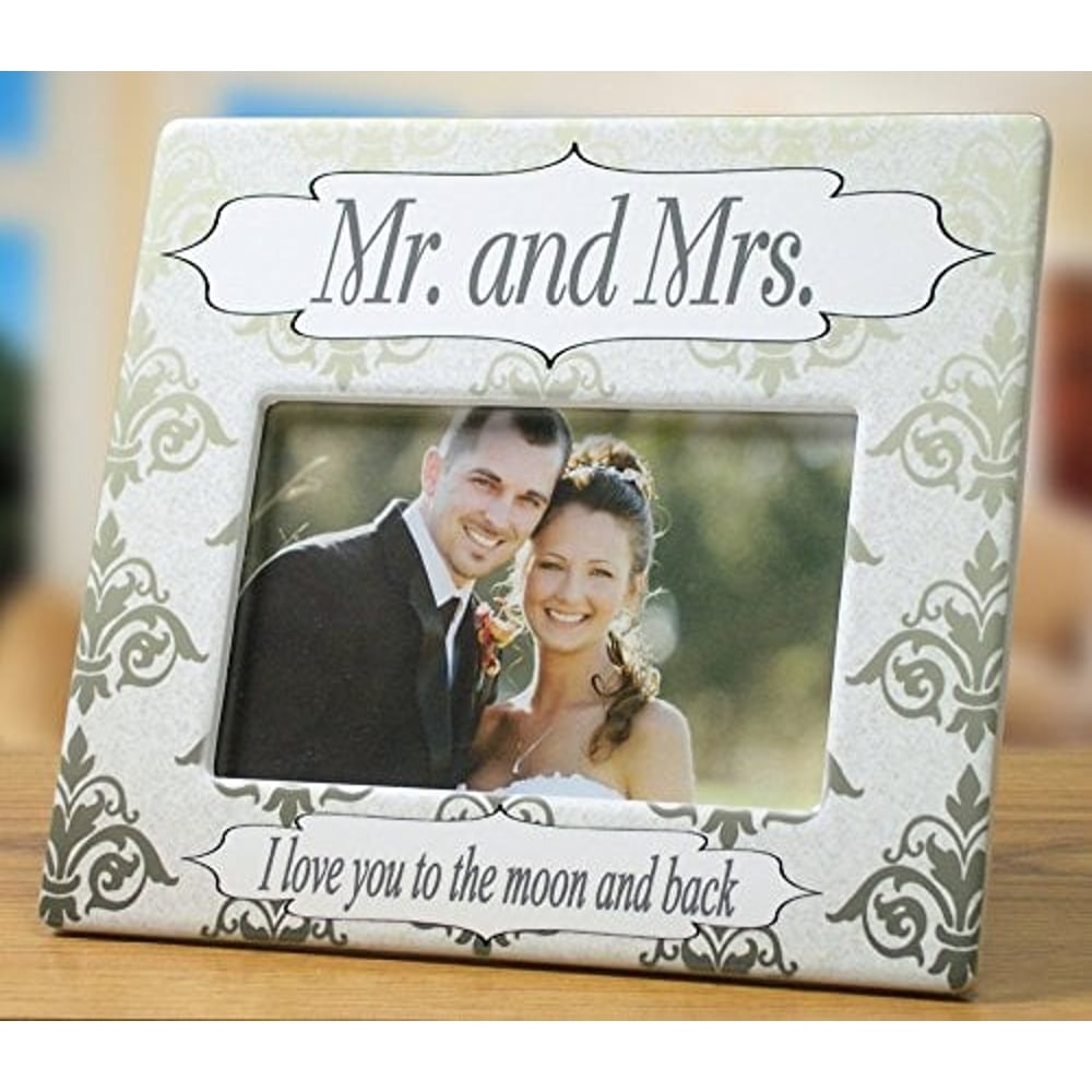 Banberry Designs Wedding Picture Frame - Mr. & Mrs. Picture Frame With I Love You To The Moon And Back - Husband - Wife - Wedding Gift - 4 X 6 Photo Frame