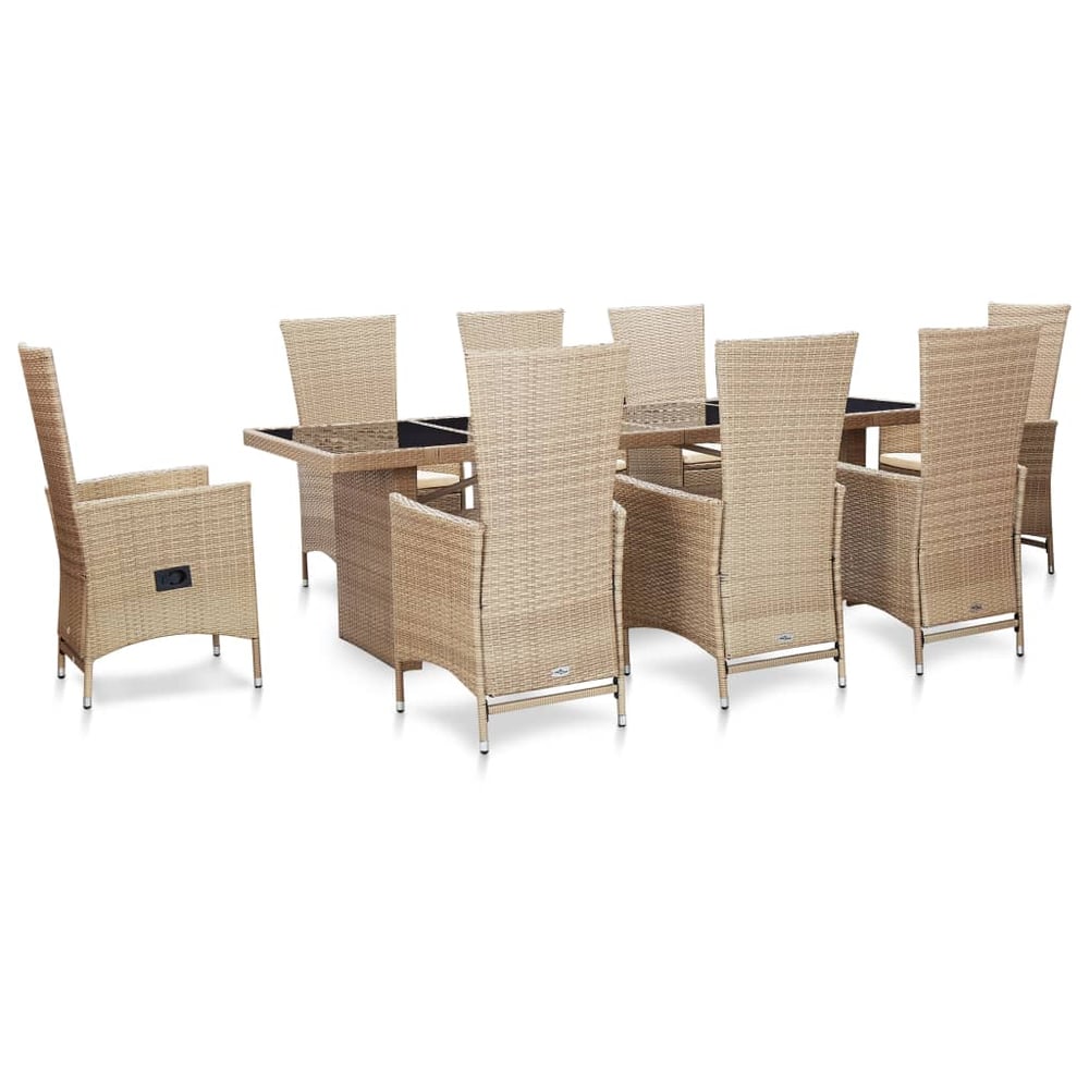 vidaXL 9 Piece Outdoor Dining Set with Cushions Poly Rattan Beige