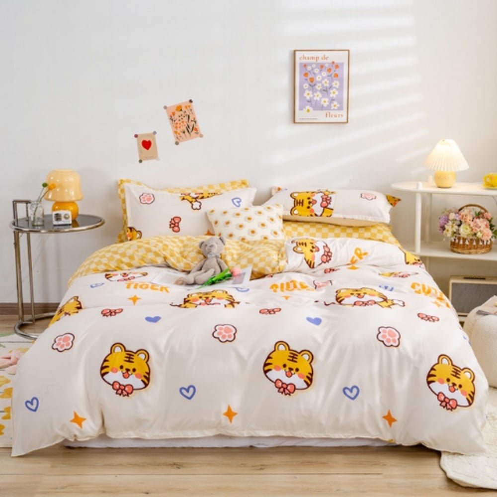 Luna Home Single Size 4 Pieces Bedding Set Without Filler, Cute Tiger Design Luna Home Single Size 4 Pieces Bedding Set Without Filler, Cute Tiger Design