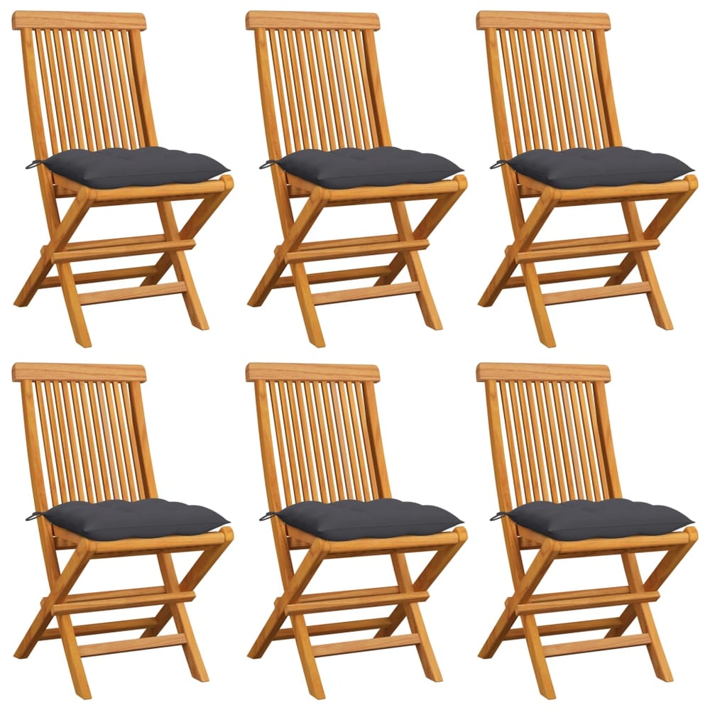 vidaXL Garden Chairs with Anthracite Cushions 6 pcs Solid Teak Wood