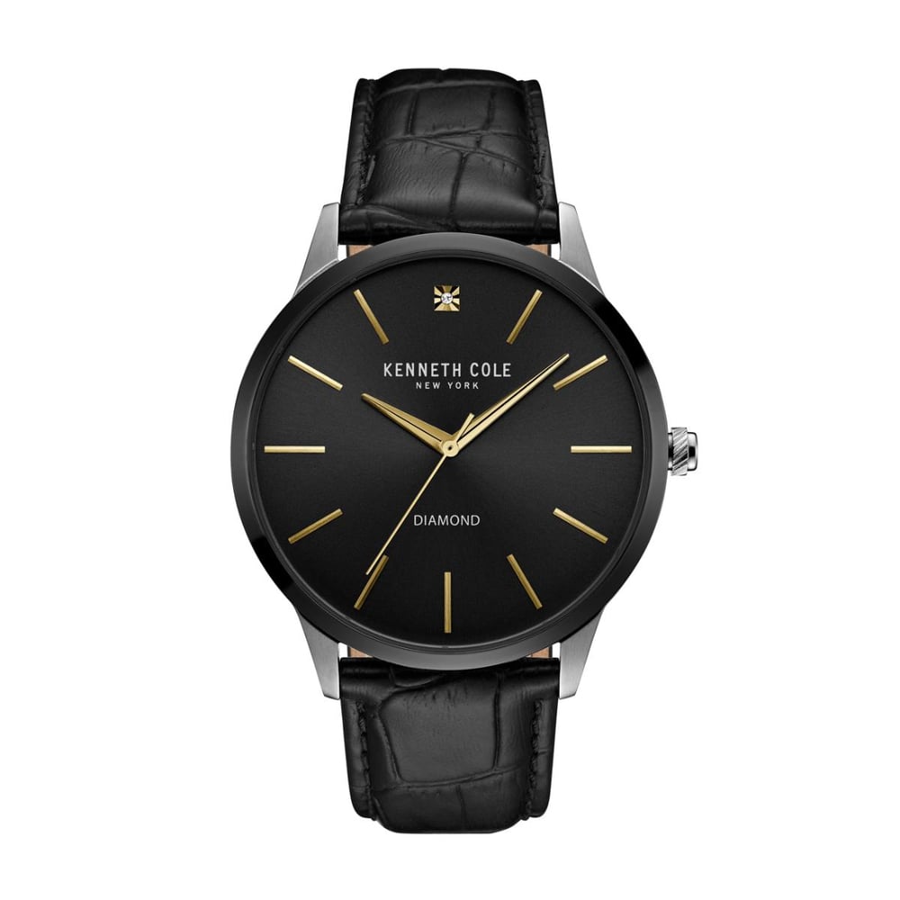 Kenneth Cole New York Watch For Men with Black Leather Strap
