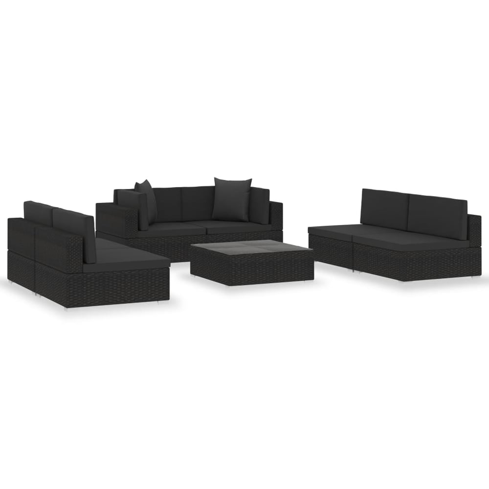 Vidaxl 7 Piece Garden Lounge Set Black With Cushions Poly Rattan