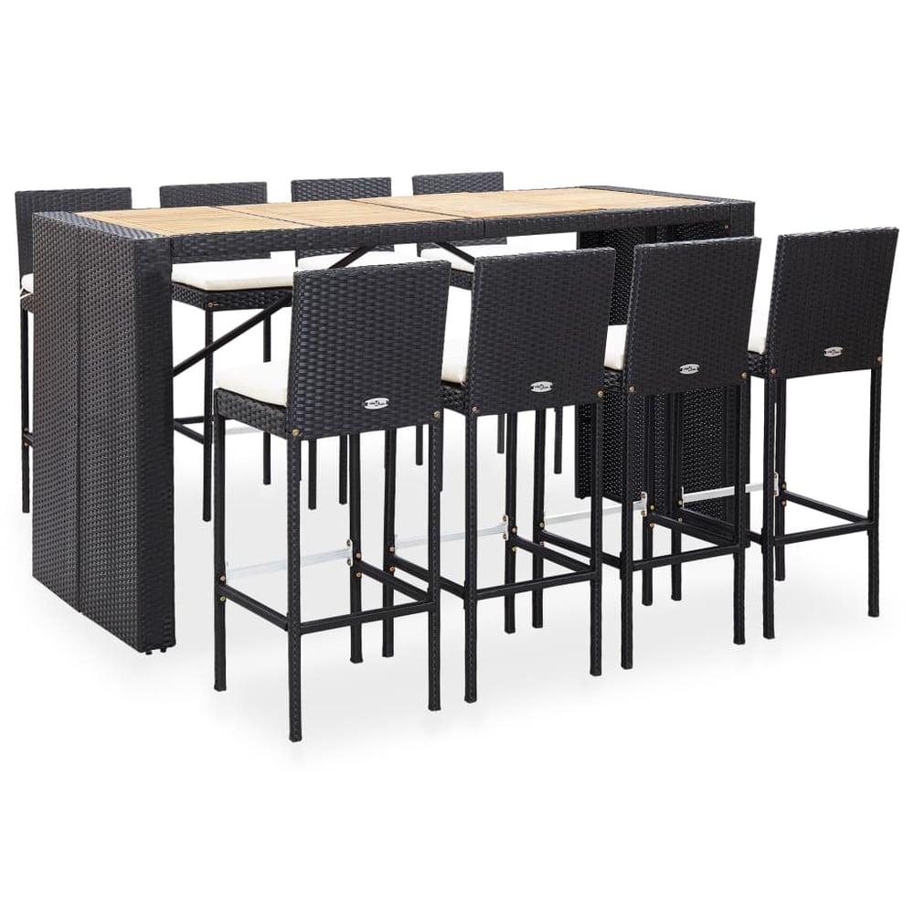 vidaXL 9 Piece Outdoor Bar Set Poly Rattan and Wood Acacia Black vidaXL 9 Piece Outdoor Bar Set Poly Rattan and Wood Acacia Black