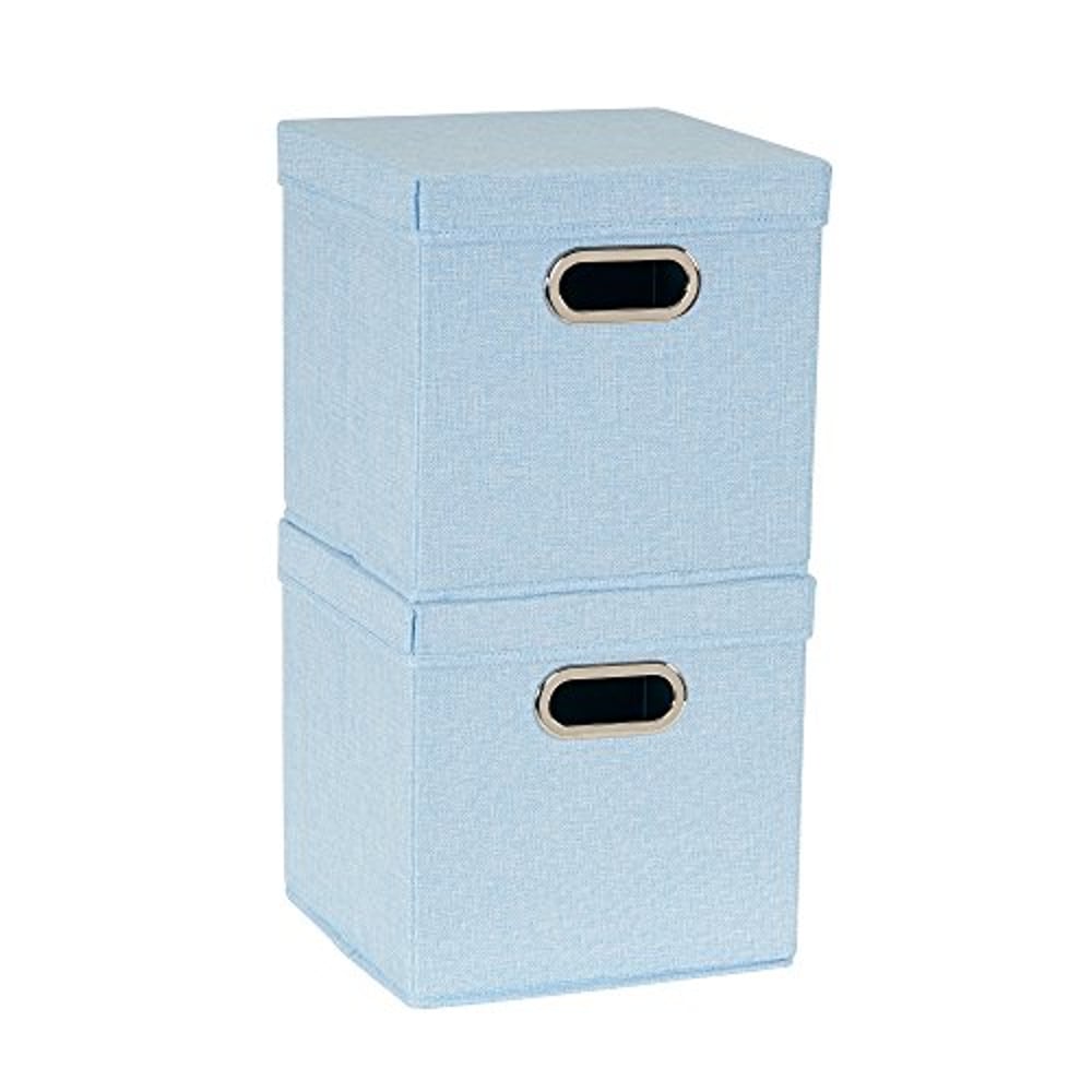 Household Essentials 816-1 Caf Cube Bin Storage Set With Lids And Handles | 2 Pack, Baby Blue Linen Household Essentials 816-1 Caf Cube Bin Storage Set With Lids And Handles | 2 Pack, Baby Blue Linen
