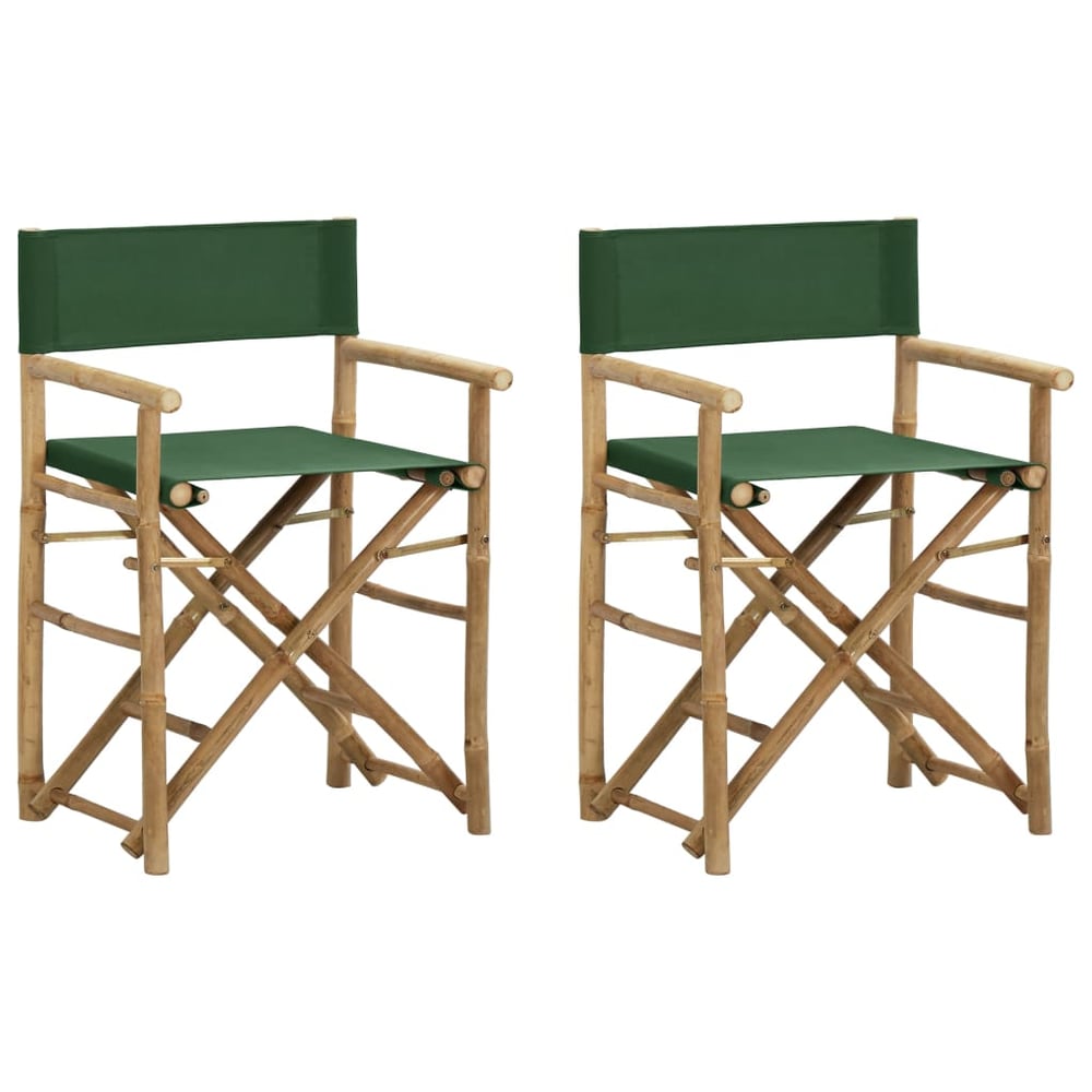 vidaXL Folding Director's Chairs 2 pcs Green Bamboo and Fabric vidaXL Folding Director's Chairs 2 pcs Green Bamboo and Fabric