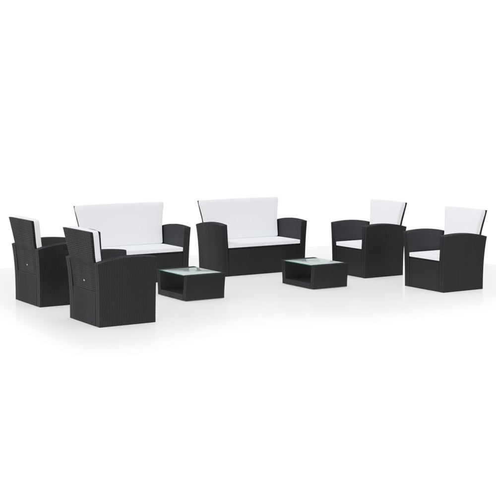 vidaXL 8 Piece Garden Lounge Set with Cushions Poly Rattan Black