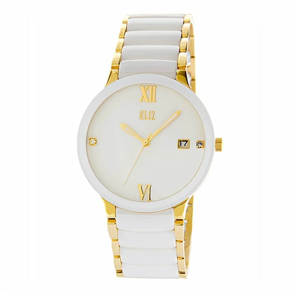 Eliz Mahal Es8740g4gww Gold Ss Case And Ceramic Band Men's Watch