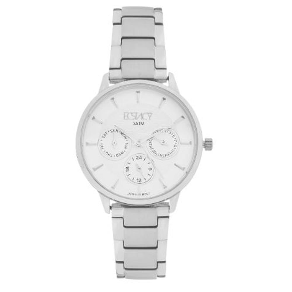 Ecstacy Silver Stainless Steel Multifunction Watch For Women E9609-SBSS