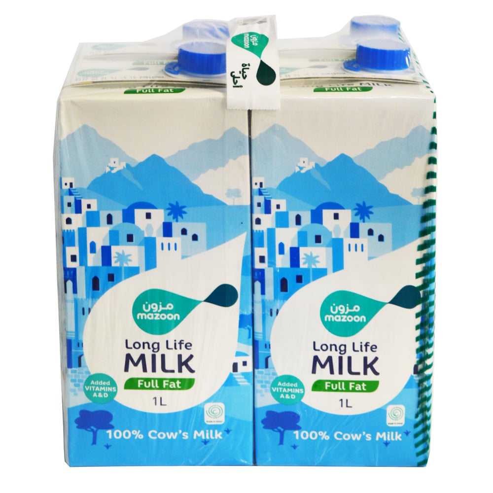 Mazoon Long Life Full Fat Milk - 1L (PACK OF 4)
