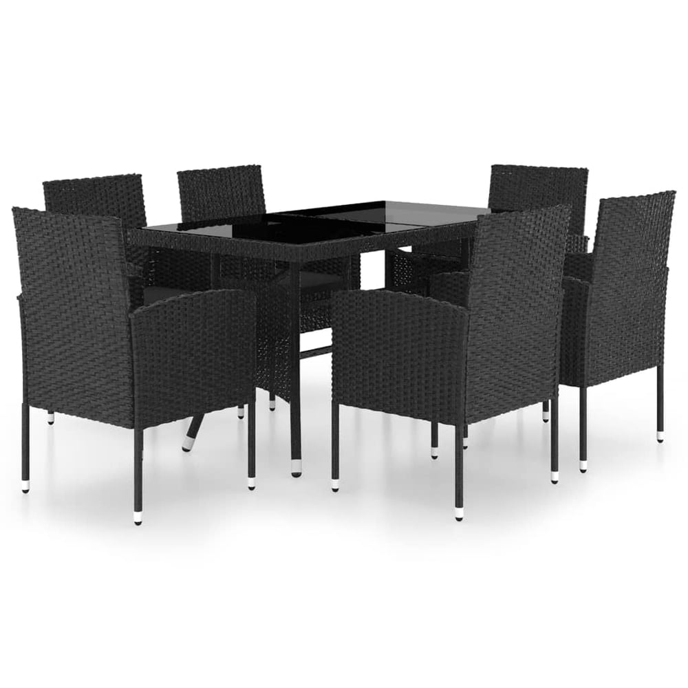 vidaXL 7 Piece Garden Dining Set Poly Rattan Black