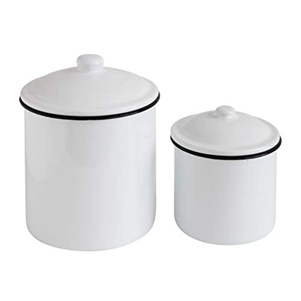 Creative Co-Op Set Of Two Canisters, Set Of 2, White Creative Co-Op Set Of Two Canisters, Set Of 2, White