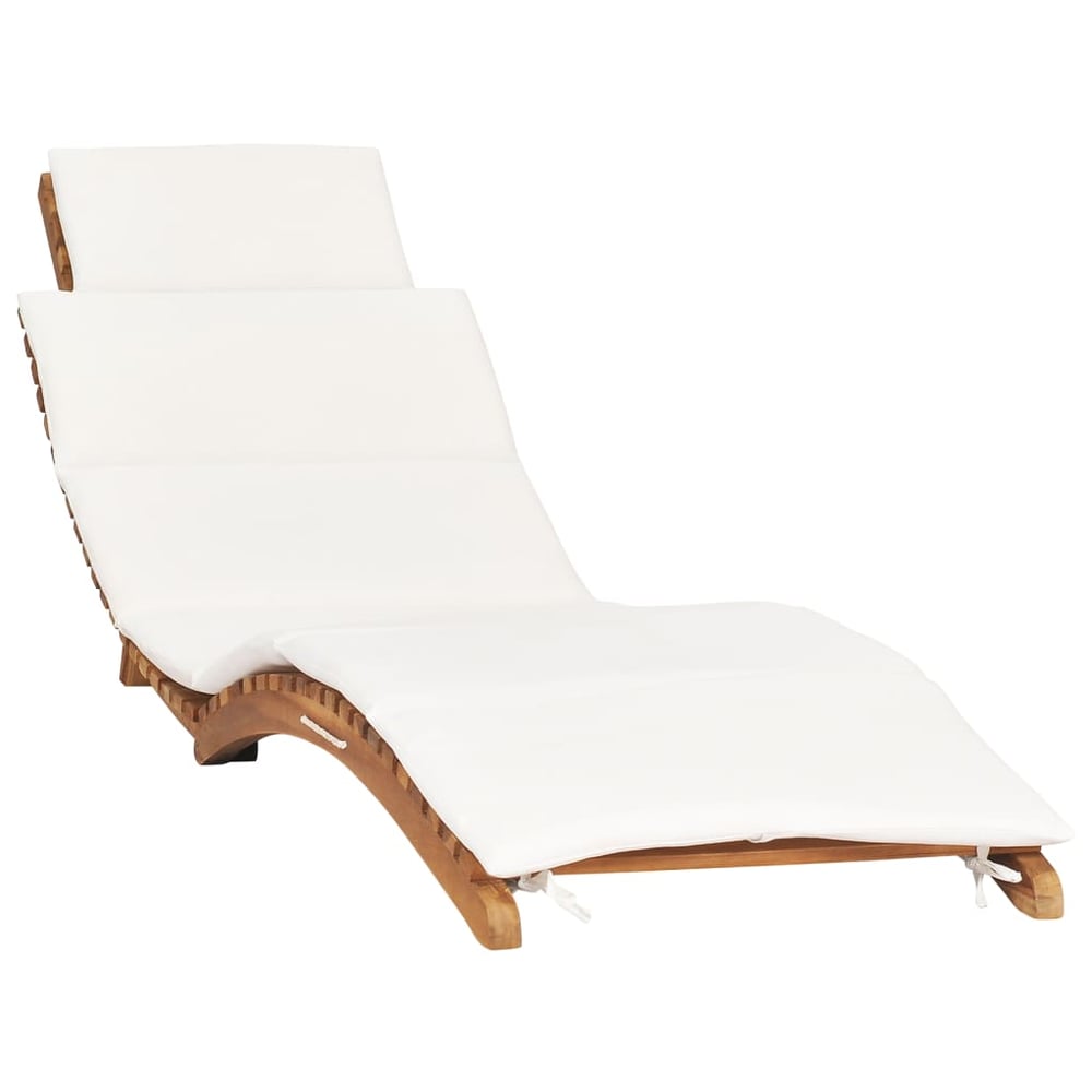 vidaXL Folding Sun Lounger with Cream White Cushion Solid Teak Wood vidaXL Folding Sun Lounger with Cream White Cushion Solid Teak Wood