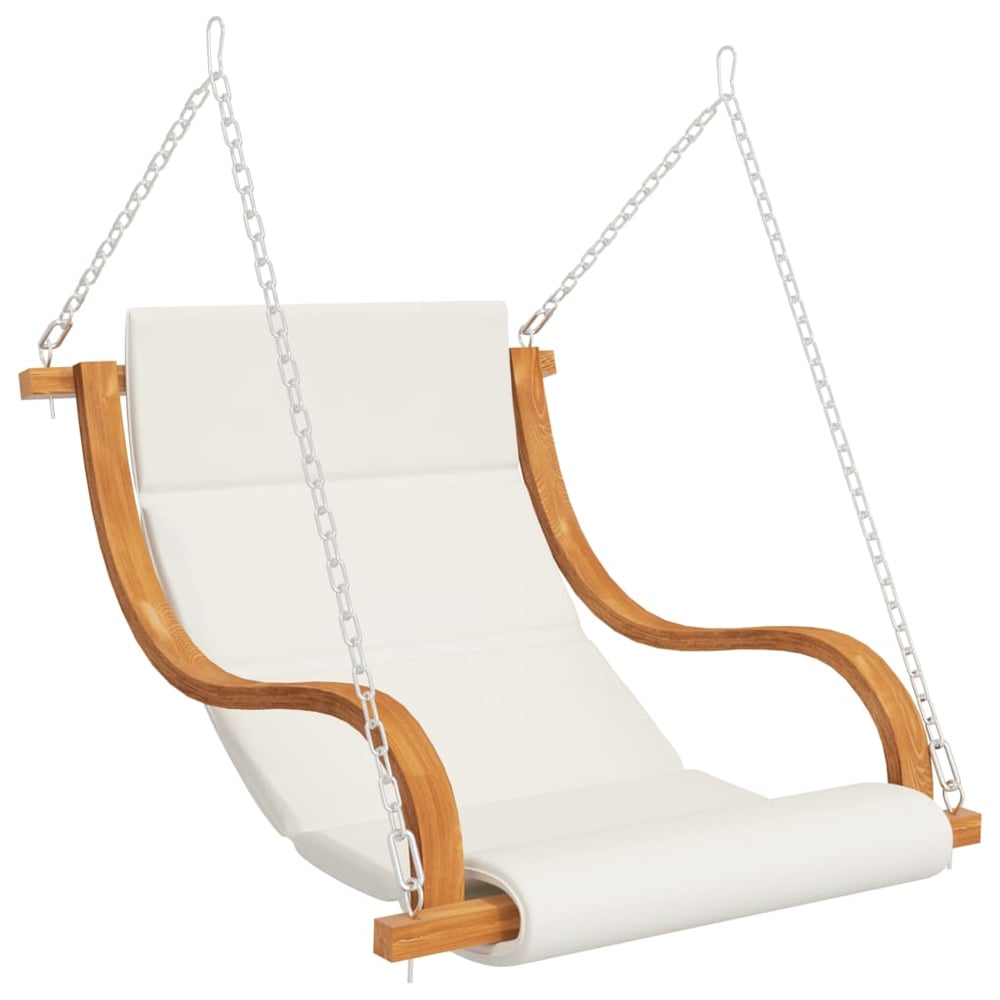 Vidaxl Swing Chair With Cream Cushion Bent Wood With Teak Finish Vidaxl Swing Chair With Cream Cushion Bent Wood With Teak Finish