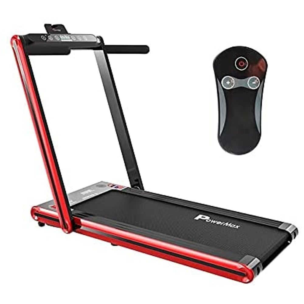 Powermax Fitness Jogpad-2 (4.0hp Peak) Dc Motor Motorized Touch Screen Led Dual Display Treadmill With Bluetooth Speaker, Compact Foldable And Remote Control, Black/red
