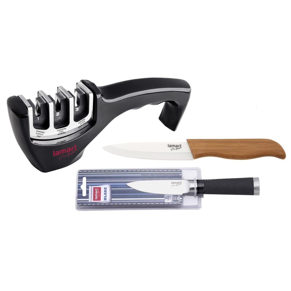 Lamart Knife Sharpener 3 In1 Edge + Knife + Paring Knife Lamart Knife Sharpener 3 In1 Edge + Knife + Paring Knife