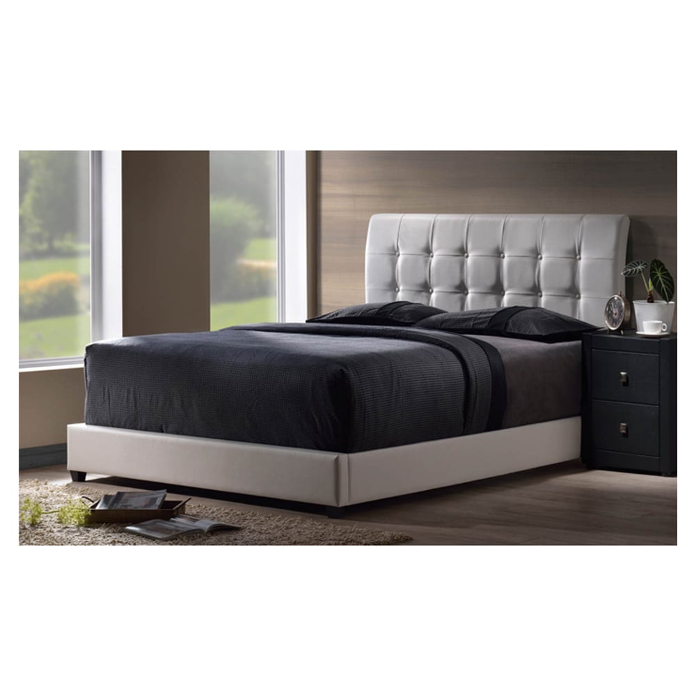 Lusso Tufted Black Faux Leather King Bed with Mattress White