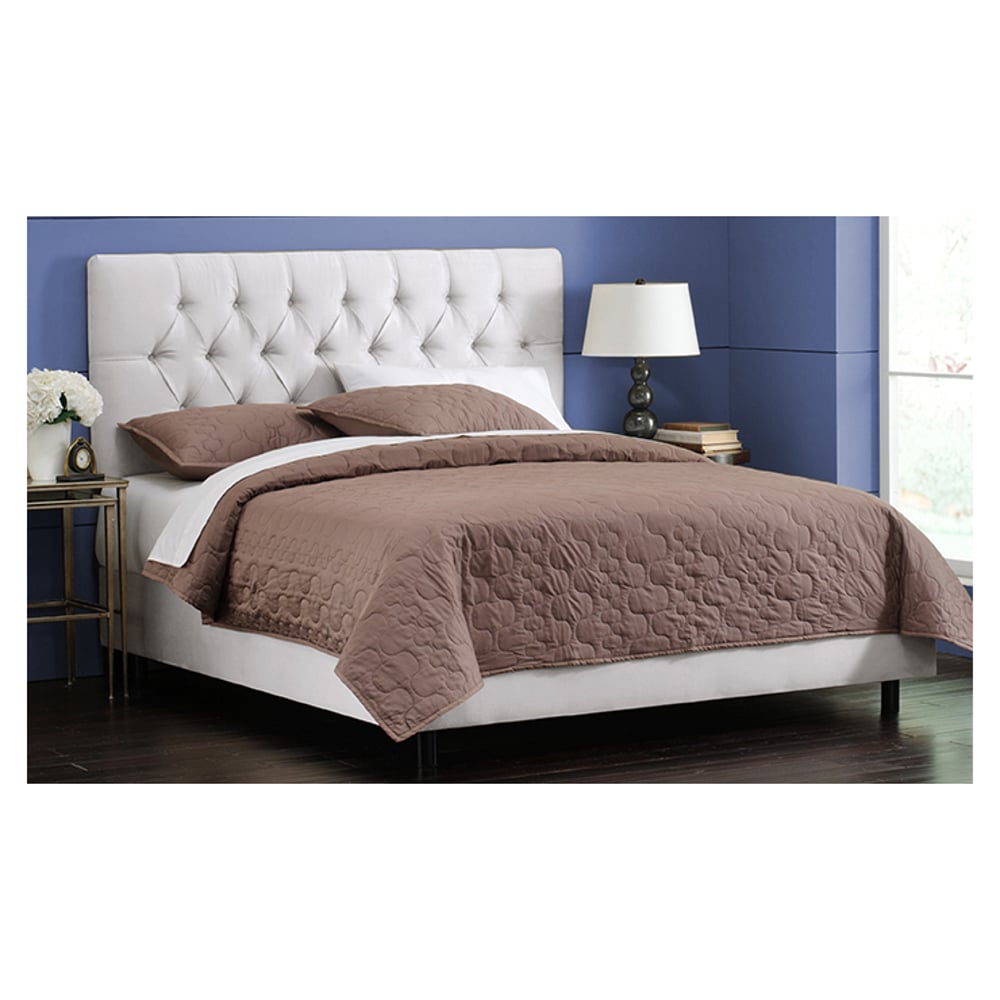 White Velvet Tufted Queen Bed with Mattress White