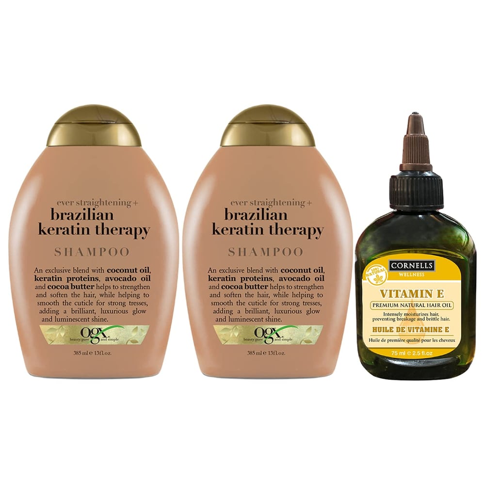 Ogx Brazilian Keratin Therapy Shampoo 385 Ml Pack Of 2 & Cornells Vitamin E Oil 75 Ml Set Ogx Brazilian Keratin Therapy Shampoo 385 Ml Pack Of 2 & Cornells Vitamin E Oil 75 Ml Set