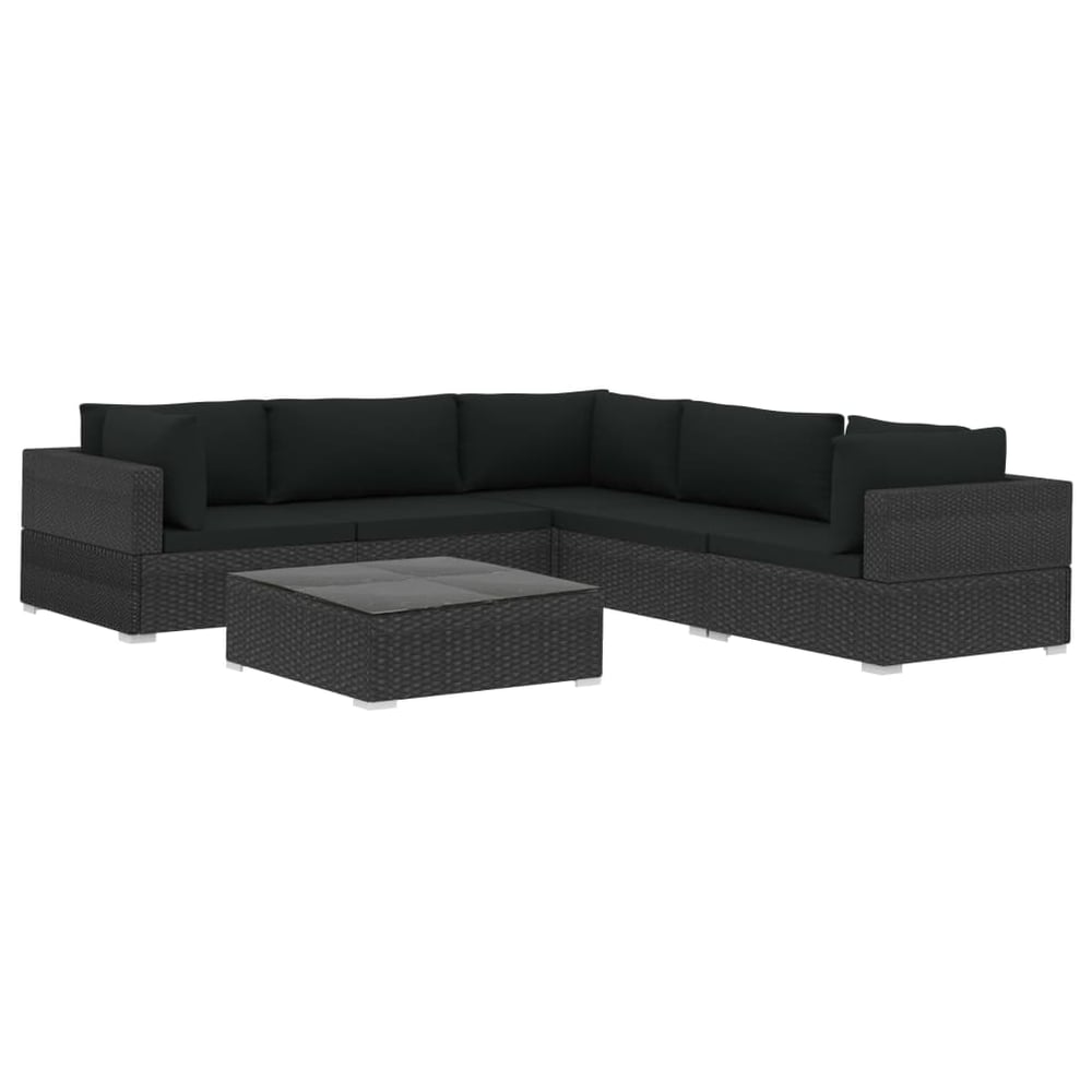 Vidaxl 6 Piece Garden Lounge Set With Cushions Poly Rattan Black Vidaxl 6 Piece Garden Lounge Set With Cushions Poly Rattan Black