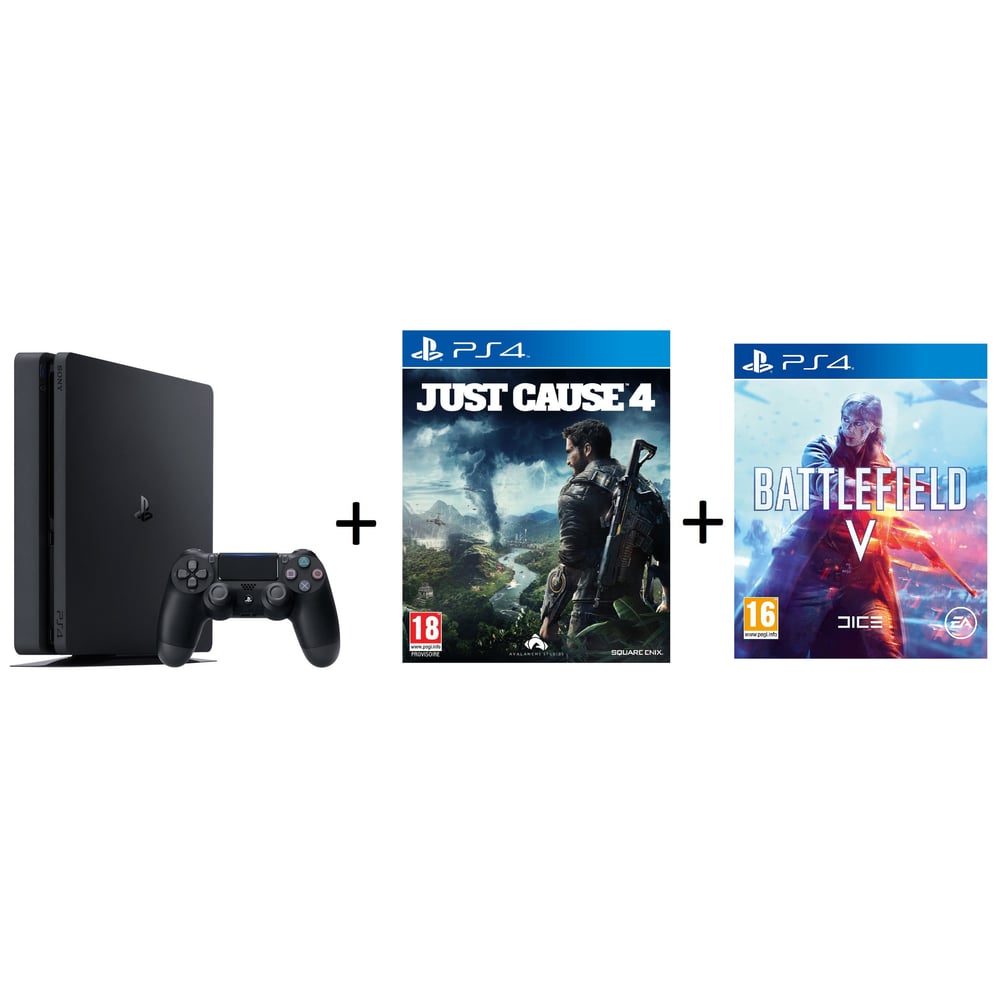 Sony PS4 Slim Gaming Console 1TB Black + Just Cause 4 + Battlefield 5 Game