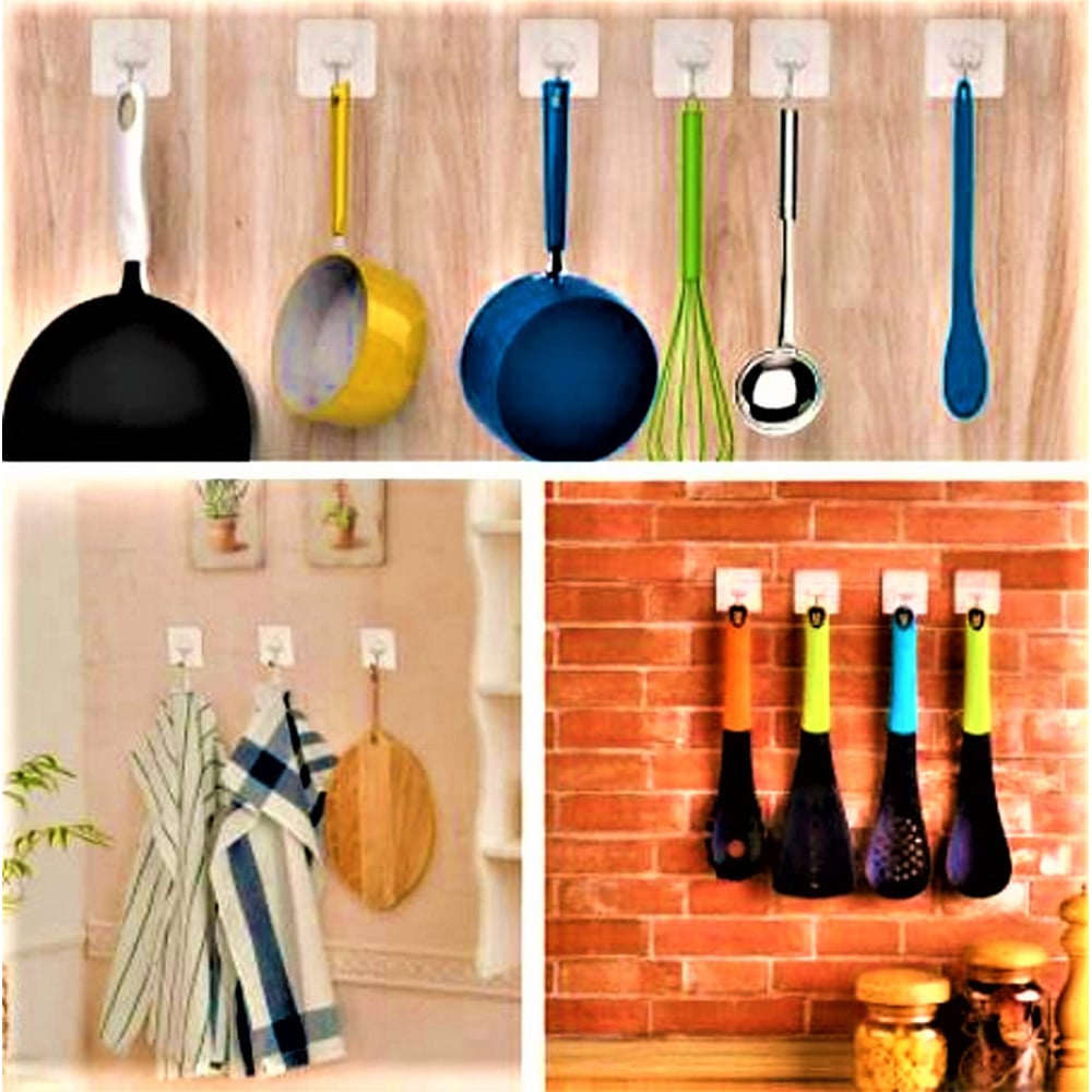 Lavish 12 Pcs Wall Hooks Self Adhesive Sticker Hanger Transparent Lavish 12 Pcs Wall Hooks Self Adhesive Sticker Hanger Transparent